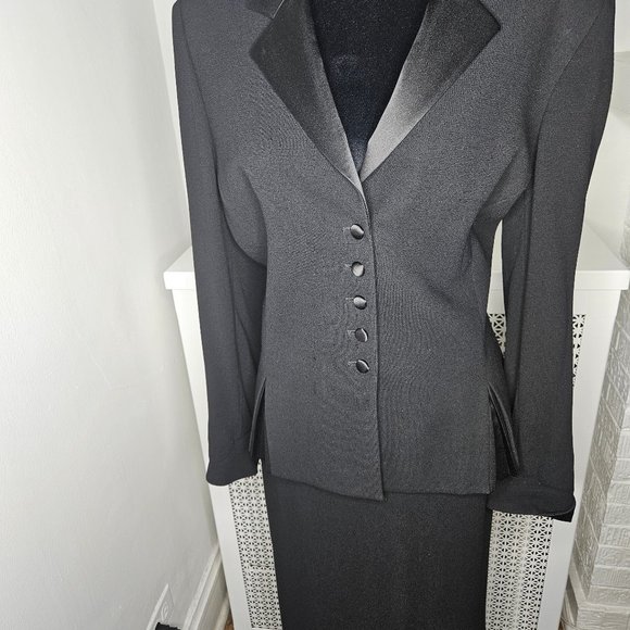 Albert NiponTwo Piece Wool Black Suit Set With Maxi Dress 41Inches Long Size 16 - Picture 3 of 16